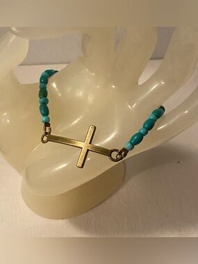 Turquoise Beaded Brass Cross Bracelet
